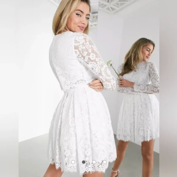 ASOS Gigi Crop Top Lace Mini White Dress - Picture 2 of 8